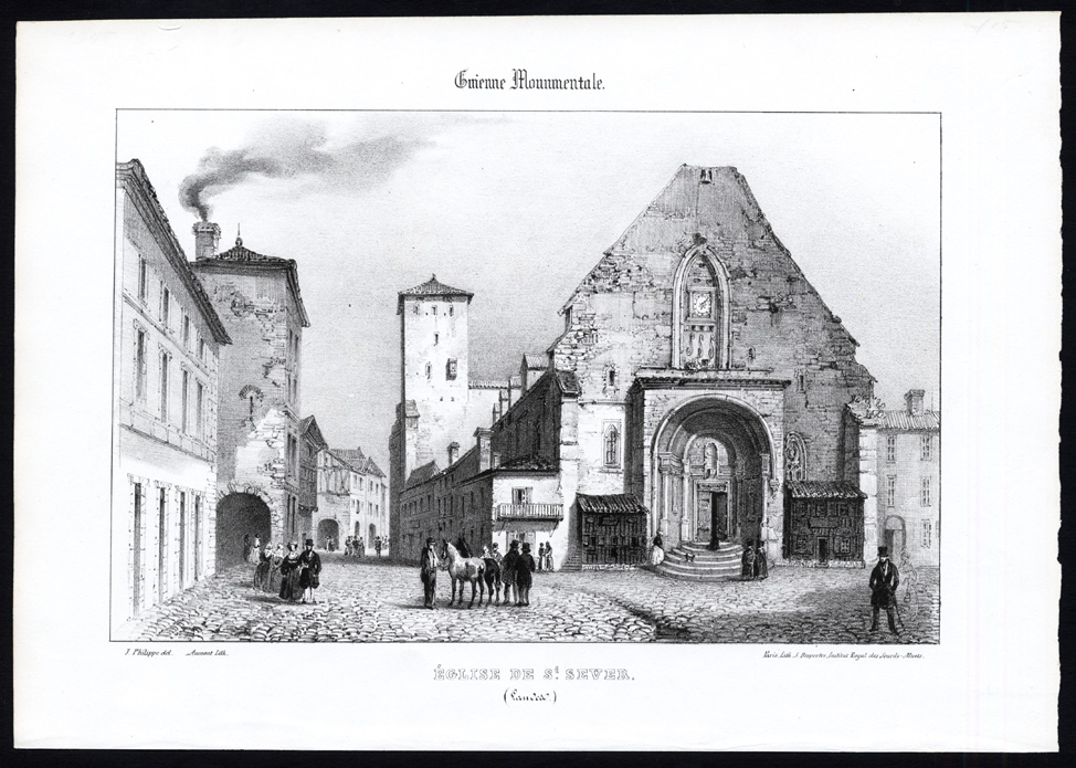 , Antique Print-CHURCH-SAINT SEVER-GIRONDE-FRANCE-Ducourneau-1842, Pictura Antique Prints