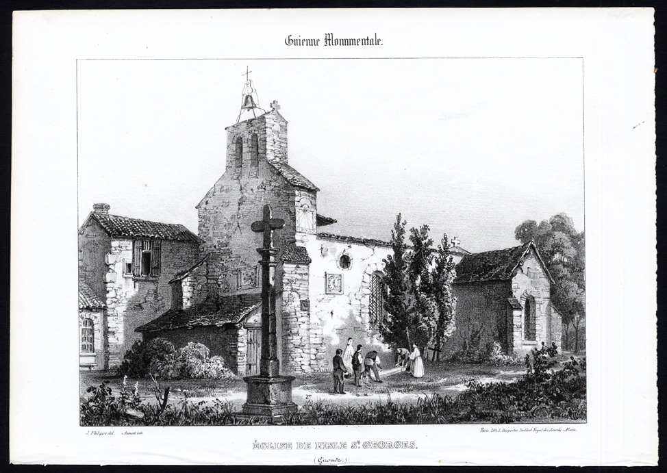 , Antique Print-CHURCH-ISLE SAINT GEORGES-GIRONDE-FRANCE-Ducourneau-1842, Pictura Antique Prints