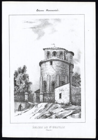 Antique Print-CHURCH-SAINT GERVAIS-GIRONDE-FRANCE-Ducourneau-1842