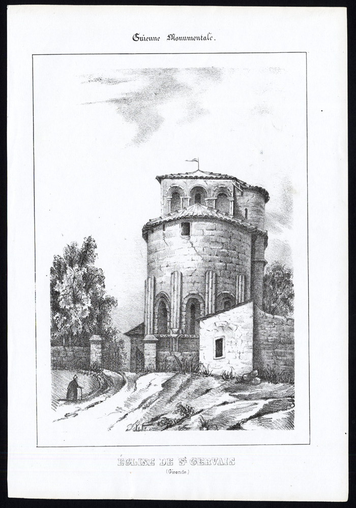 , Antique Print-CHURCH-SAINT GERVAIS-GIRONDE-FRANCE-Ducourneau-1842, Pictura Antique Prints