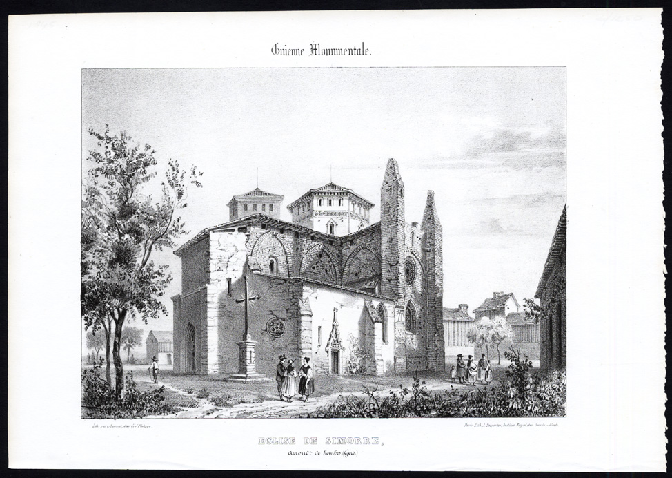 , Antique Print-CHURCH-SIMORRE-LOMBEZ-GERS-GIRONDE-FRANCE-Ducourneau-1842, Pictura Antique Prints