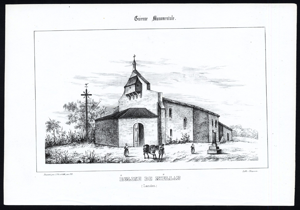 , Antique Print-CHURCH-LANDES-MIELLAN-AQUITAINE-FRANCE-Ducourneau-1842, Pictura Antique Prints
