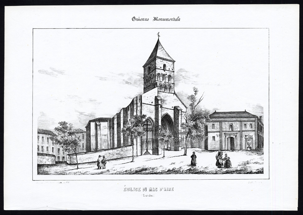 , Antique Print-CHURCH-MAS D’AIRE-LANDES-AQUITAINE-FRANCE-Ducourneau-1842, Pictura Antique Prints