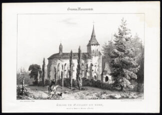 Antique Print-CHURCH-ST. JULIEN EN BORN-LANDES-AQUITAINE-FRANCE-Ducourneau-1842