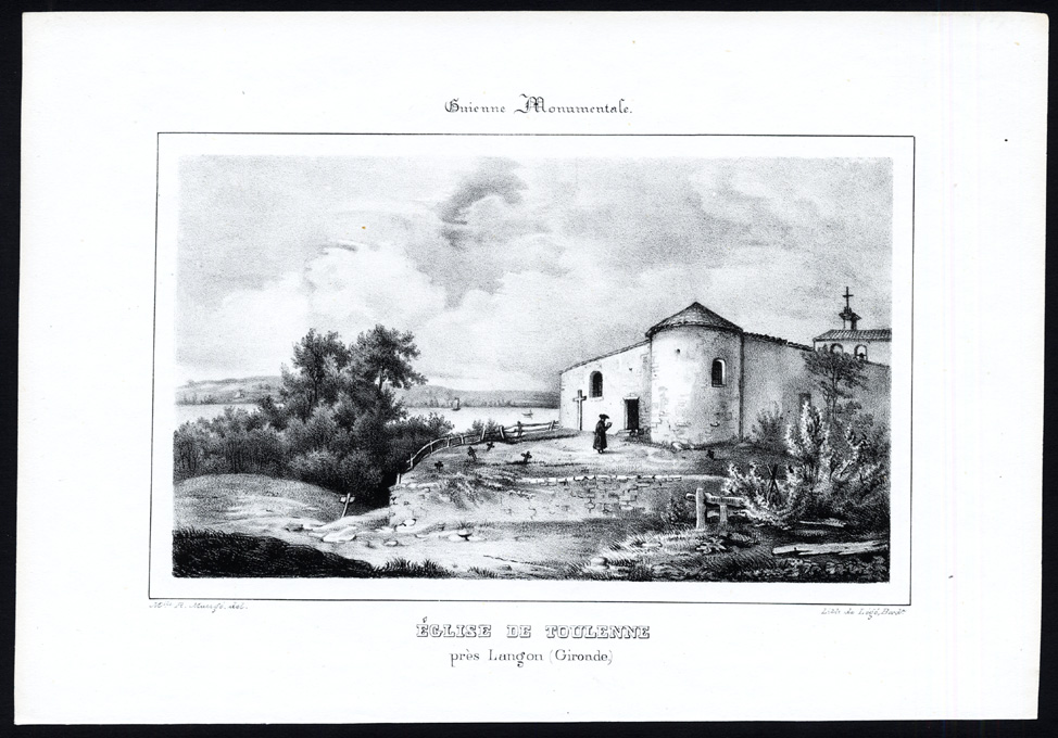 , Antique Print-CHURCH-TOULENNE-LANGON-GIRONDE-AQUITAINE-FRANCE-Ducourneau-1842, Pictura Antique Prints