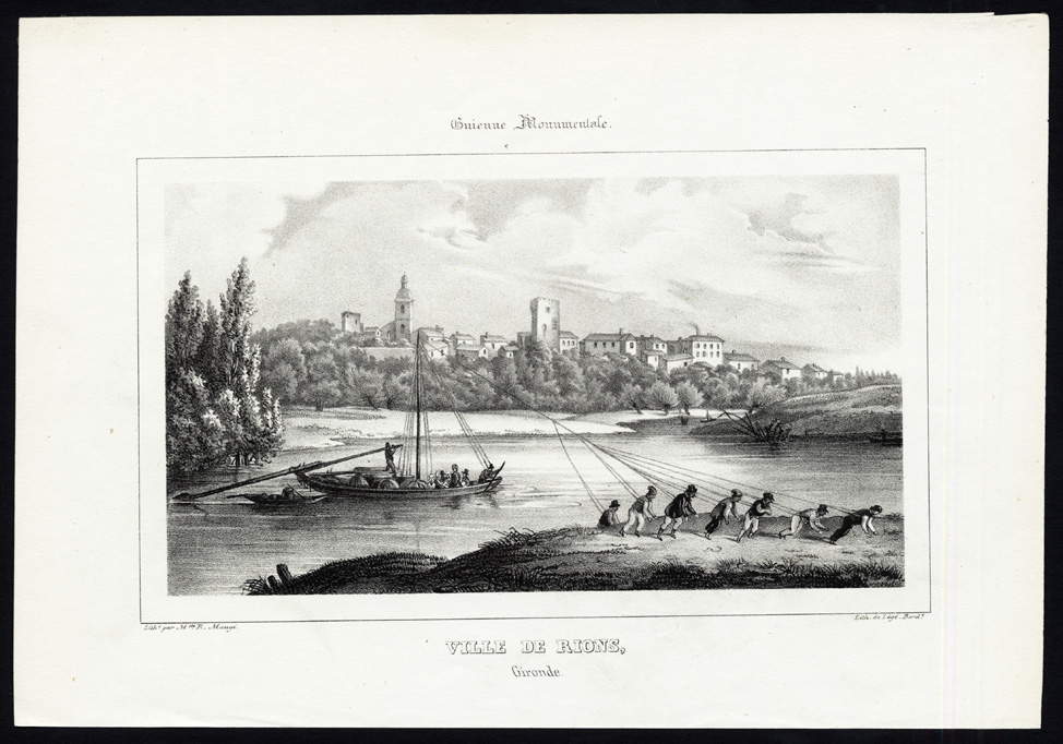 , Antique Print-VIEW OF RIONS-GIRONDE-AQUITAINE-FRANCE-Ducourneau-1842, Pictura Antique Prints