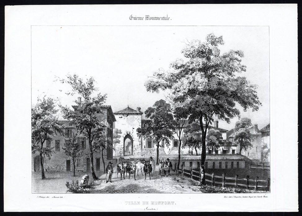 , Antique Print-VIEW OF MONFORT-LANDES-AQUITAINE-FRANCE-Ducourneau-1842, Pictura Antique Prints
