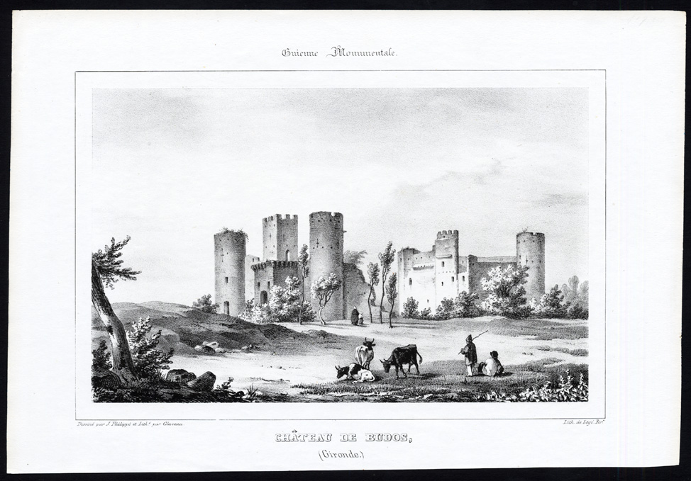 , Antique Print-CASTLE-BUDOS-GIRONDE-AQUITAINE-FRANCE-Ducourneau-1842, Pictura Antique Prints