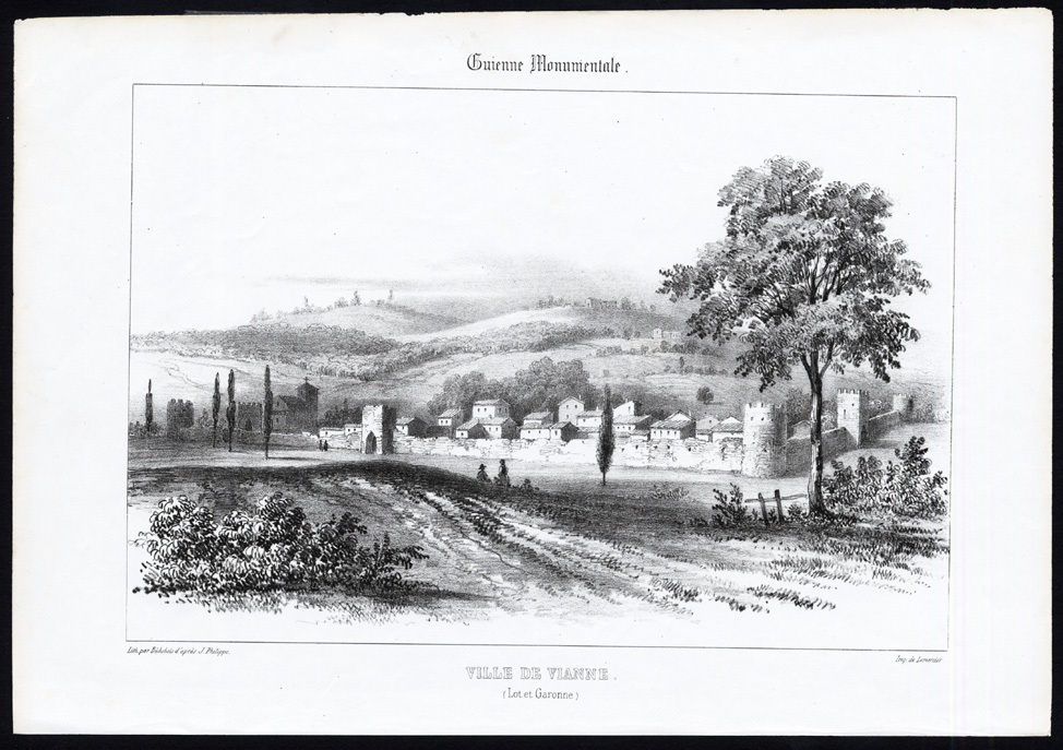 , Antique Print-VIEW OF VIANNE-LOT ET GARONNE-AQUITAINE-FRANCE-Ducourneau-1842, Pictura Antique Prints