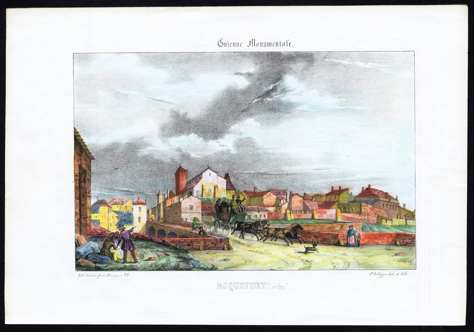 , Antique Print-VIEW OF ROQUEFORT-LANDES-AQUITAINE-FRANCE-Ducourneau-1842, Pictura Antique Prints