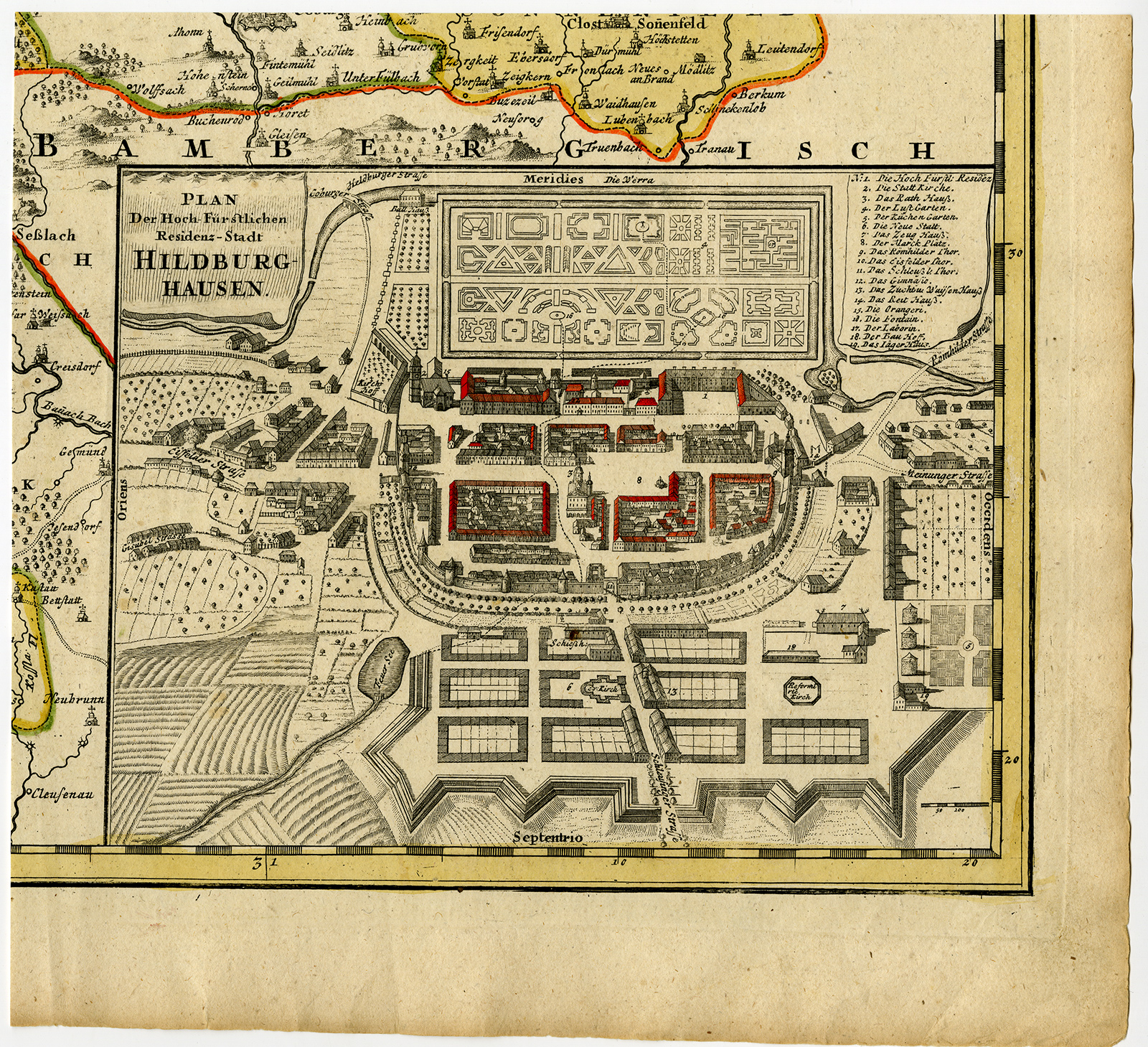 , Antique Print-HILDBURGHAUSEN-THURINGIA-GERMANY-Homann-1728, Pictura Antique Prints