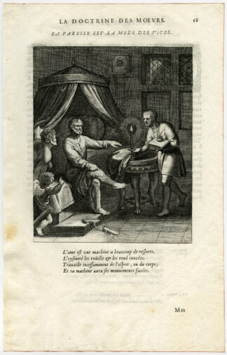 Antique Print-LAZINESS-VICE-CANDLE-BOOK AND INKWELL-van Veen-Daret-1646