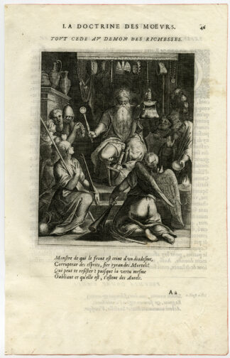 Antique Print-DEMON-KNEEL-WEALTH-ANGEL-BLINDFOLD-SCEPTRE-van Veen-Daret-1646