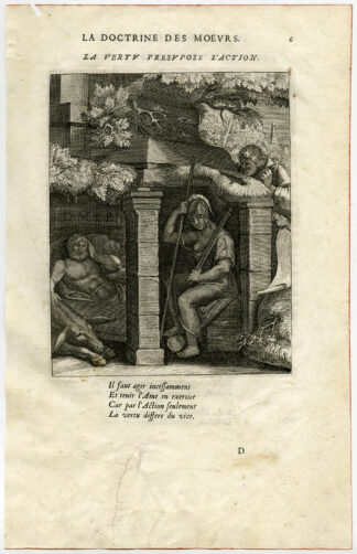 Antique Print-VIRTUE-ACTION-SLEEPING MAN-DONKEY-CAVE-van Veen-Daret-1646