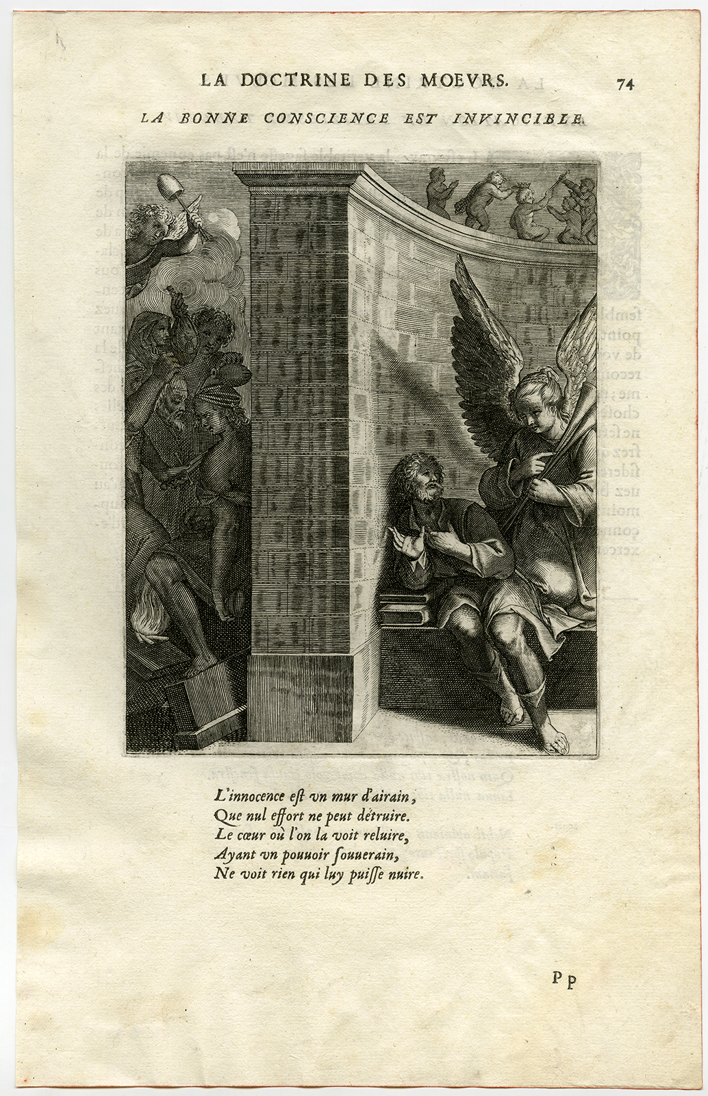 , Antique Print-GOOD CONSCIENCE-INVINCIBLE-ANGEL-DECAPITATION-van Veen-Daret-1646, Pictura Antique Prints