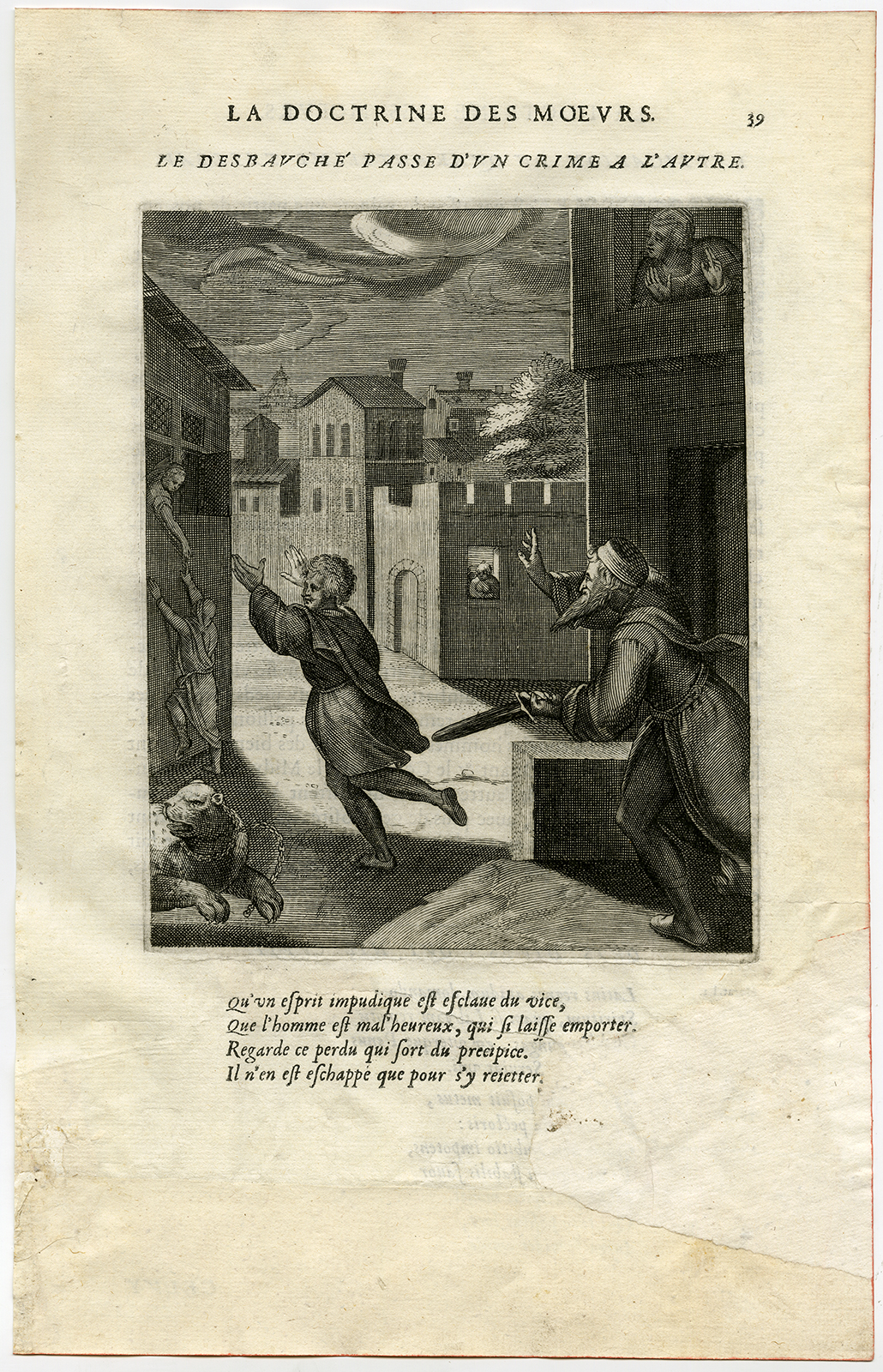 , Antique Print-DESPONDENCY-CRIME-DRAWN SWORD-CHASE-PANTHER-van Veen-Daret-1646, Pictura Antique Prints