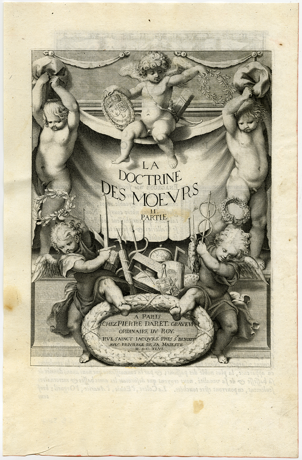 , Antique Print-TITLE ENGRAVING-CADUCEUS-FASCES-PUTTI-WREATH-van Veen-Daret-1646, Pictura Antique Prints