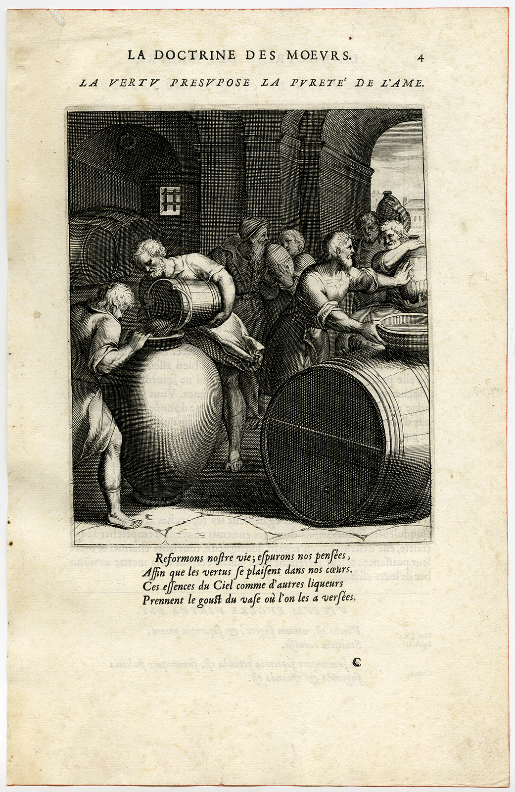 , Antique Print-VIRTUE-PRESUPPOSES PURE SOUL-WINE-van Veen-Daret-1646, Pictura Antique Prints