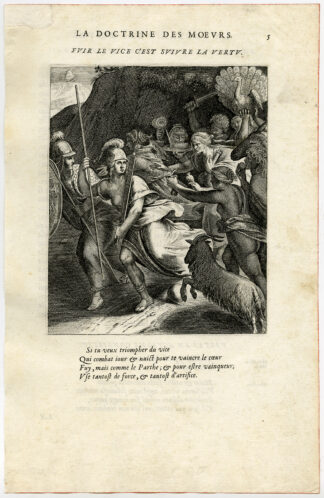 Antique Print-FLEE-VICE-FOLLOW-VIRTUE-PEACOCK-ATHENA-van Veen-Daret-1646