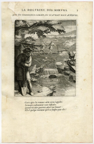 Antique Print-INDUSTRY-FARMER-PLOW-MASON-SHOVEL-van Veen-Daret-1646