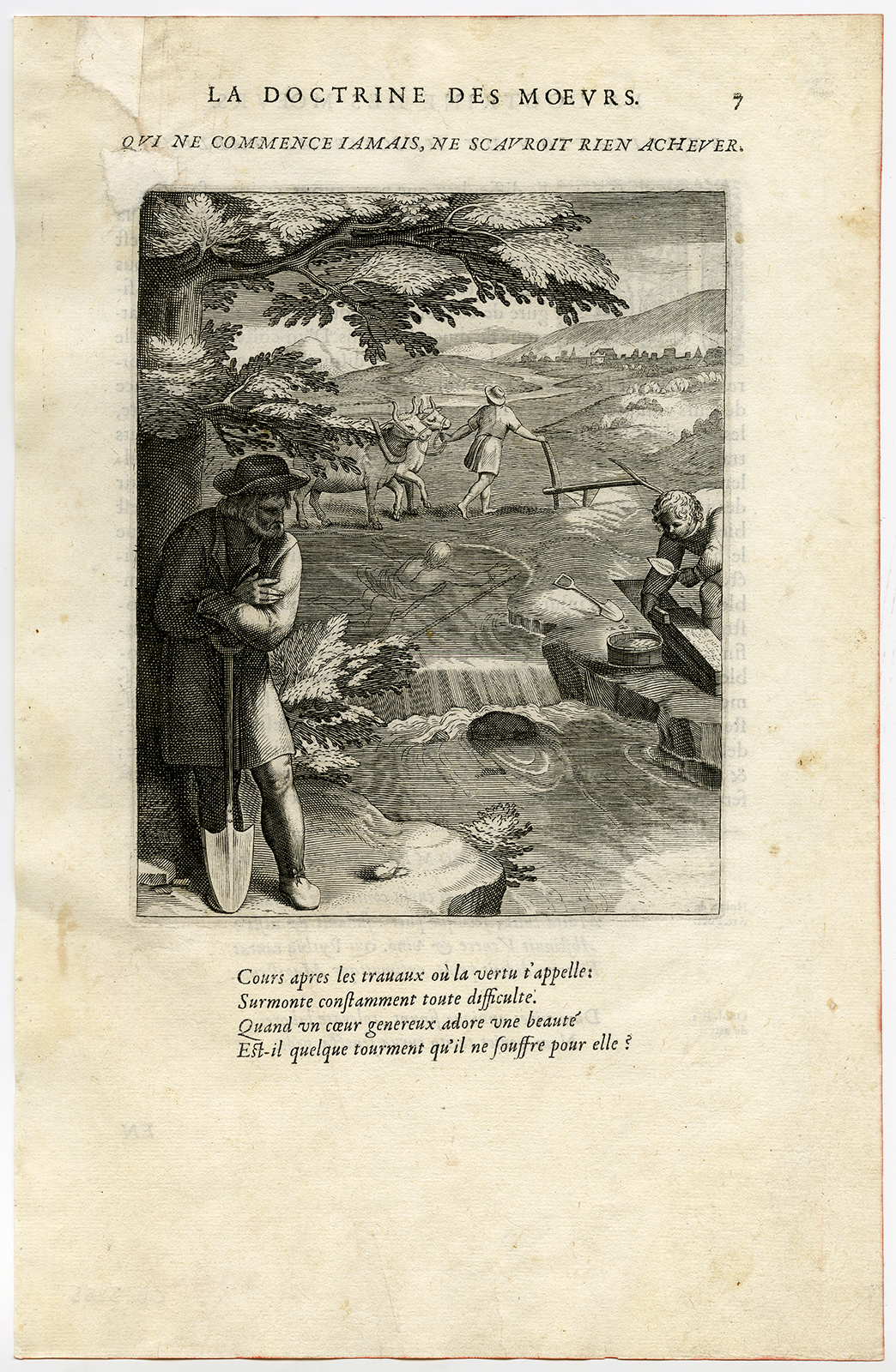 , Antique Print-INDUSTRY-FARMER-PLOW-MASON-SHOVEL-van Veen-Daret-1646, Pictura Antique Prints