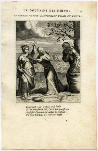 Antique Print-IMPRUDENT-FLEE VICE FOR ANOTHER-WEALTH-COIN-van Veen-Daret-1646
