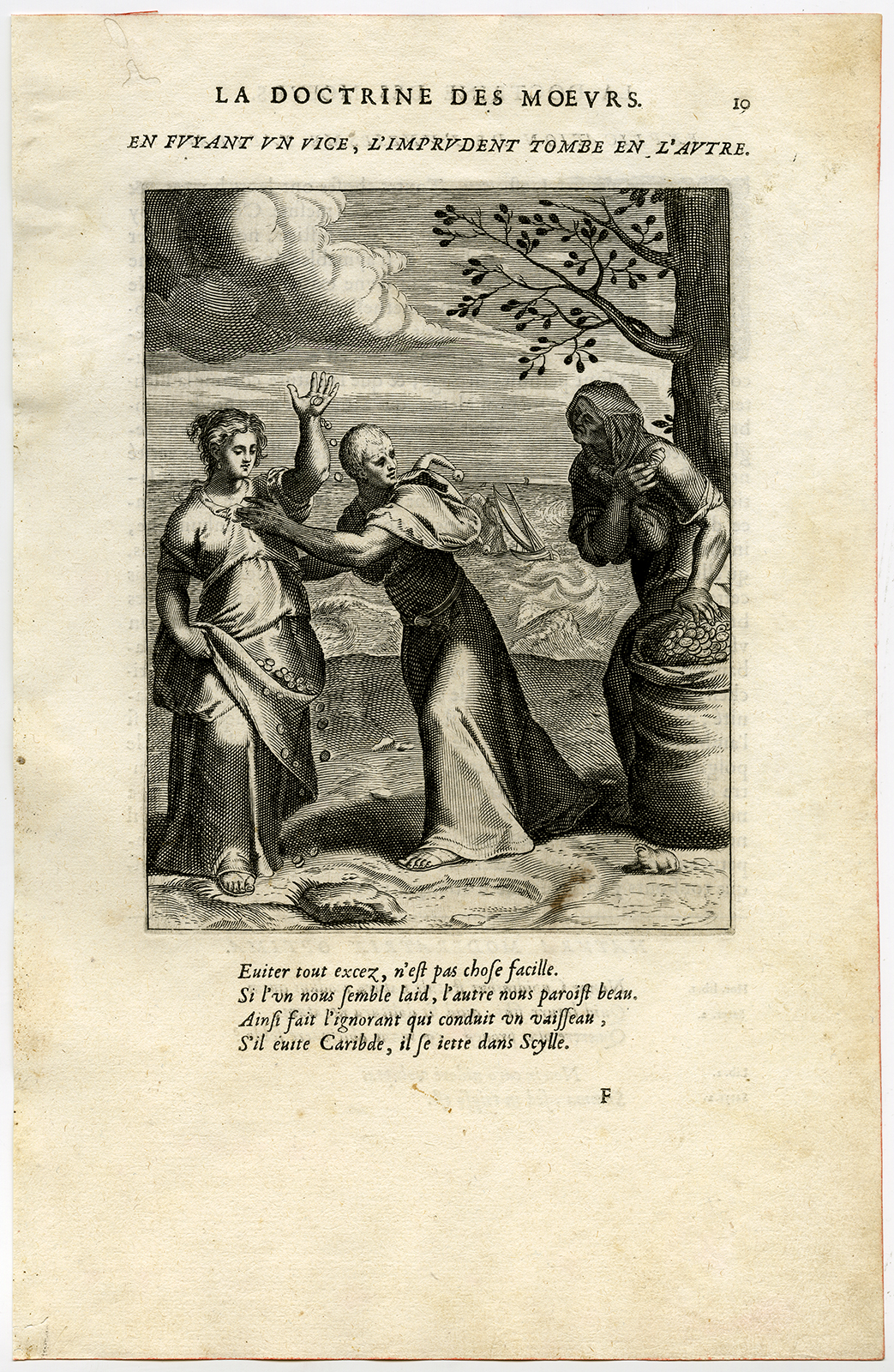 , Antique Print-IMPRUDENT-FLEE VICE FOR ANOTHER-WEALTH-COIN-van Veen-Daret-1646, Pictura Antique Prints