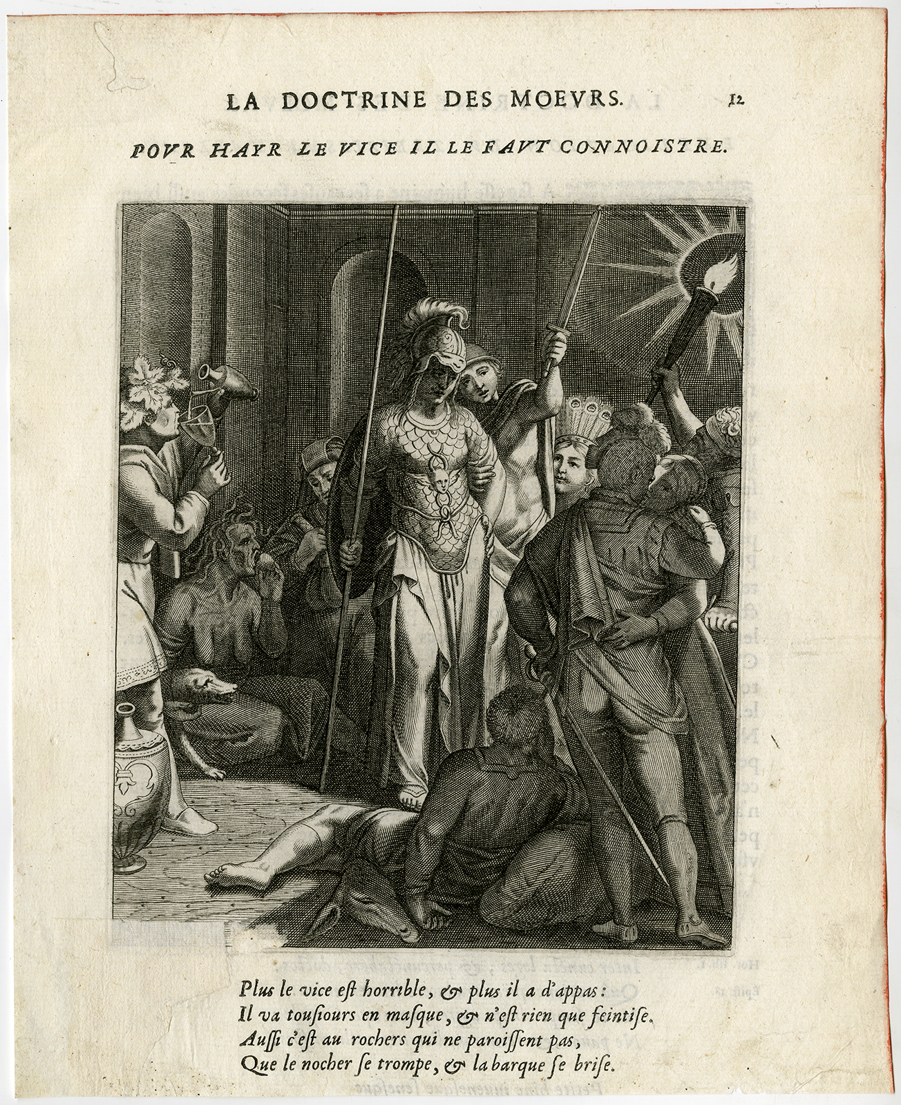 , Antique Print-AVOID VICE-KNOW IT-CARDINAL SINS-ATHENA-van Veen-Daret-1646, Pictura Antique Prints