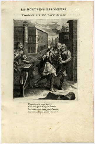 Antique Print-MAN IS BORN TO LOVE-COINS-WREATH-FASCES-CROWN-van Veen-Daret-1646