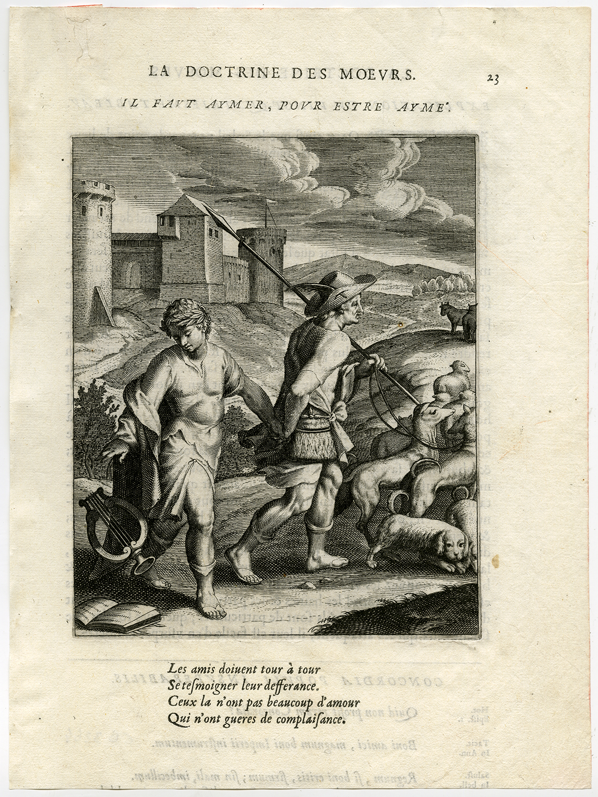 , Antique Print-LOVE-SHEEP-LYRE-SONGBOOK-SHEPHERD-van Veen-Daret-1646, Pictura Antique Prints