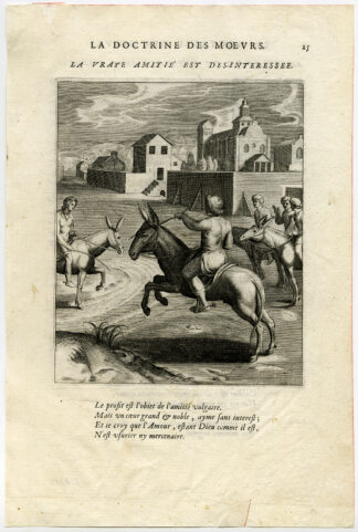 Antique Print-TRUE FRIENDSHIP-SELFLESS-TRAINING-HORSEMANSHIP-van Veen-Daret-1646