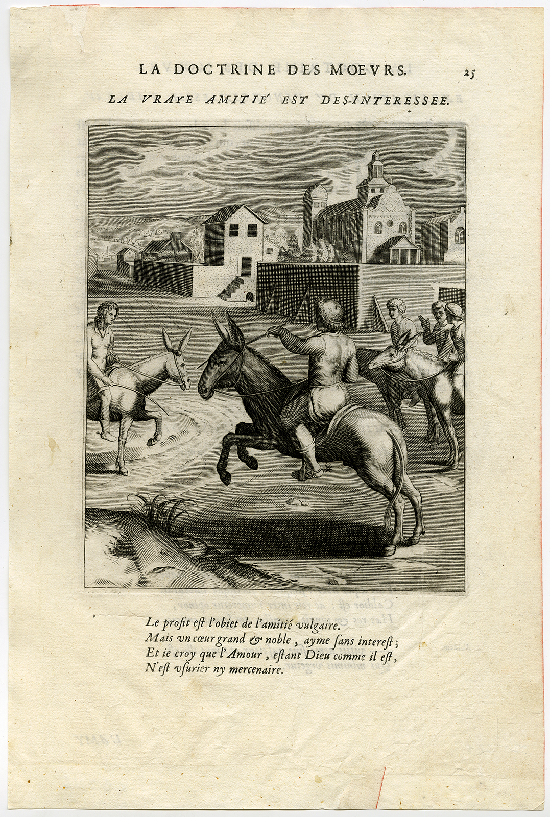 , Antique Print-TRUE FRIENDSHIP-SELFLESS-TRAINING-HORSEMANSHIP-van Veen-Daret-1646, Pictura Antique Prints