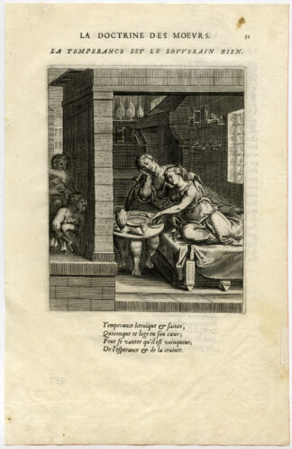 Antique Print-TEMPERANCE A GOOD RULER-COUPLE-BED-PEEP HOLE-van Veen-Daret-1646