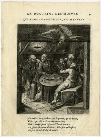 Antique Print-KITCHEN-POVERTY-HAPPINESS-MERCURY-ROMAN EAGLE-van Veen-Daret-1646