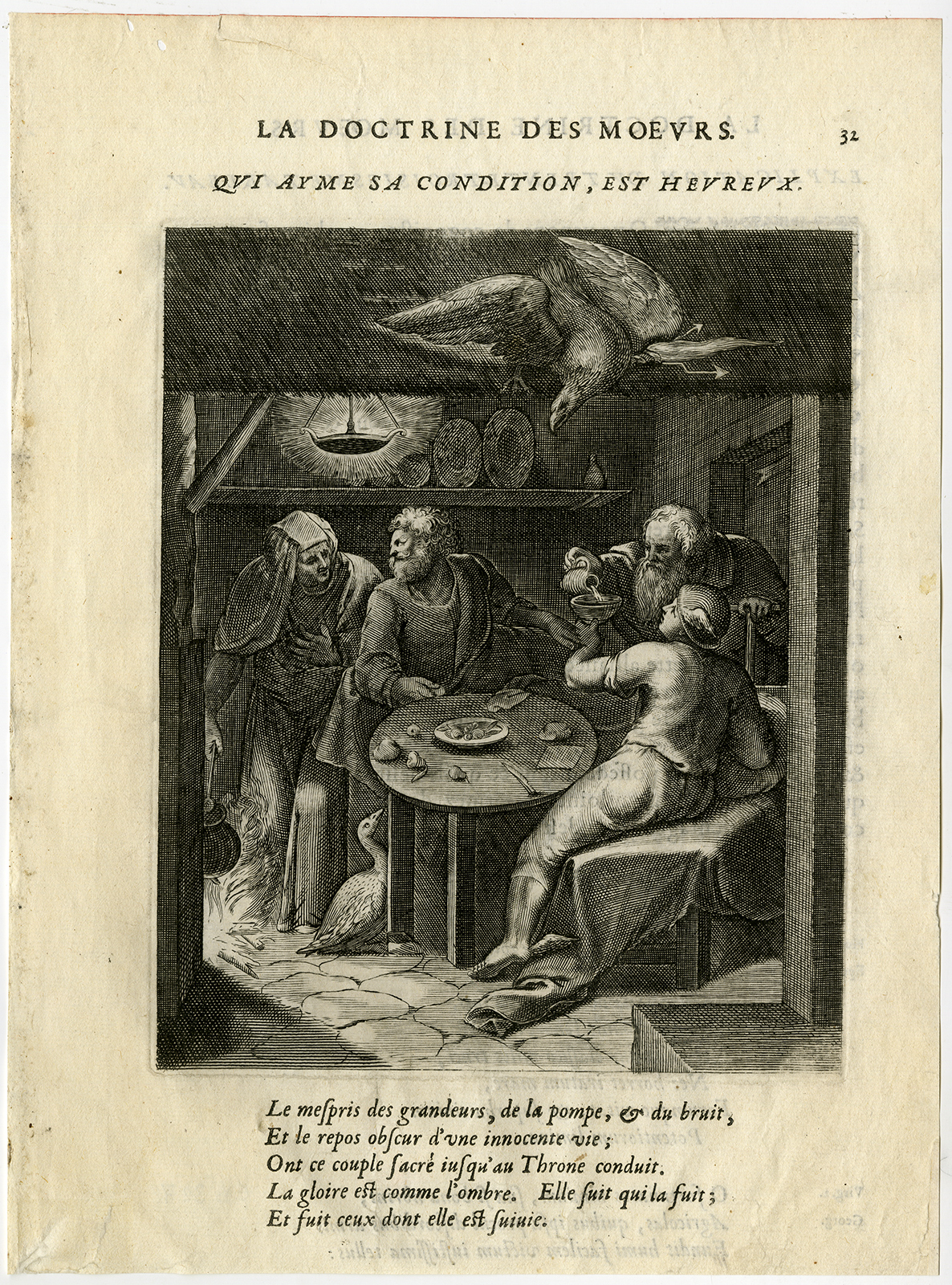 , Antique Print-KITCHEN-POVERTY-HAPPINESS-MERCURY-ROMAN EAGLE-van Veen-Daret-1646, Pictura Antique Prints