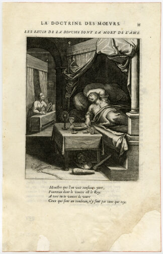 Antique Print-EXCESS OF MOUTH-DEATH OF SOUL-AEGIS-ACCOUNTING-van Veen-Daret-1646