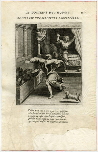 Antique Print-VICE-ADULTERY-SWORD-WOMAN-BED-van Veen-Daret-1646