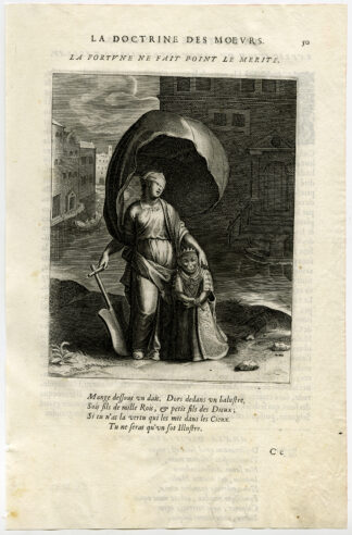 Antique Print-FORTUNA-BLINDFOLD-STEERING OAR-MONKEY-KING-van Veen-Daret-1646