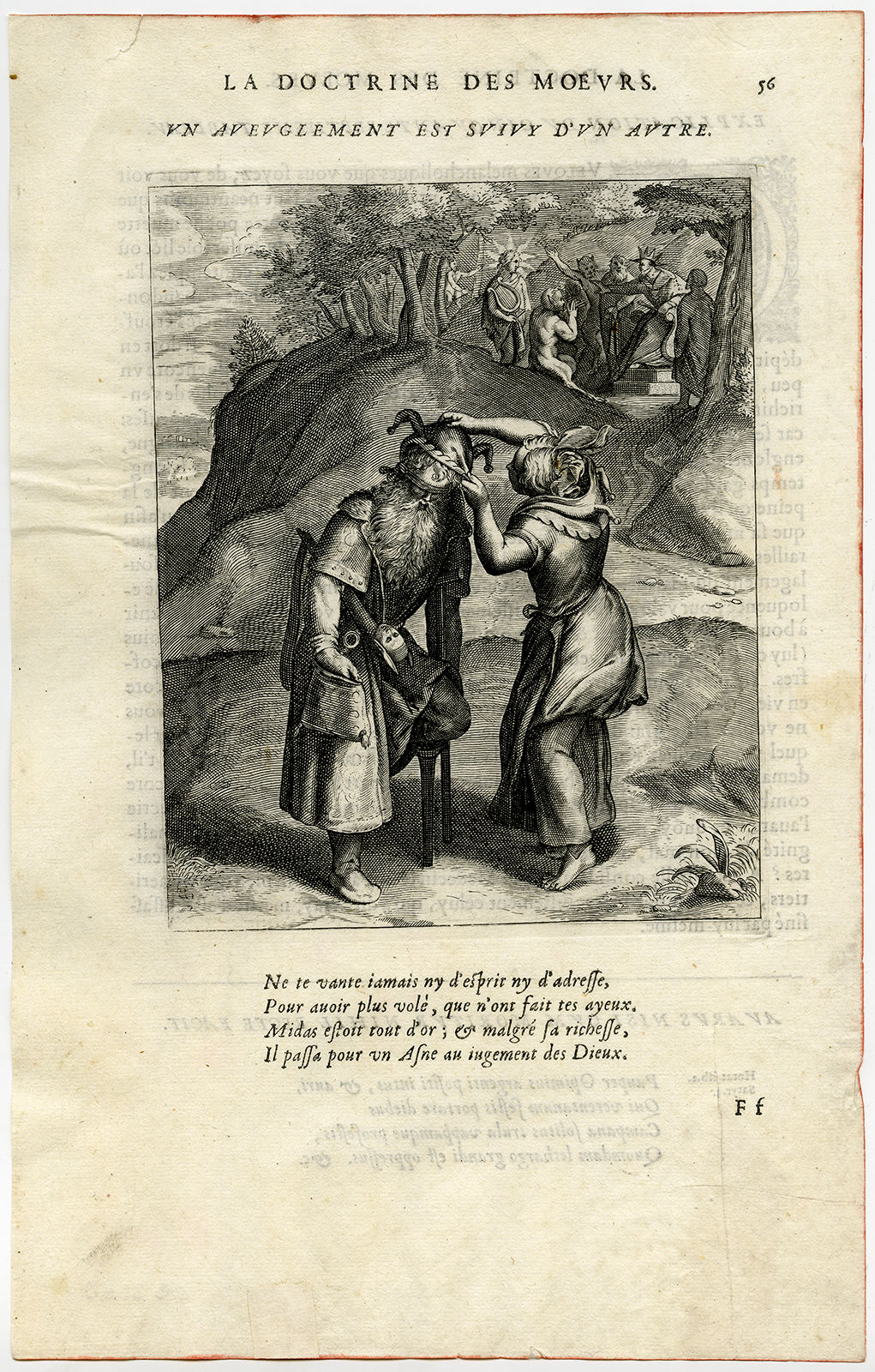 , Antique Print-BLINDNESS-ONE LEGGED MAN-FOOL-ORPHEUS-MIDAS-van Veen-Daret-1646, Pictura Antique Prints