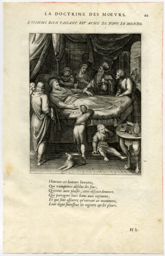 Antique Print-SICKBED-DEATH-DOCTOR-FAMILY-van Veen-Daret-1646