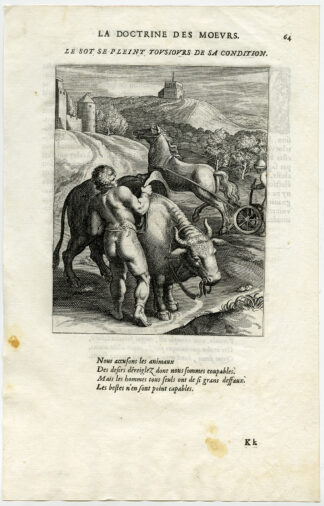 Antique Print-FOOLS COMPLAIN-CONDITION-SADDLE OX-PLOUGH HORSE-Veen-Daret-1646