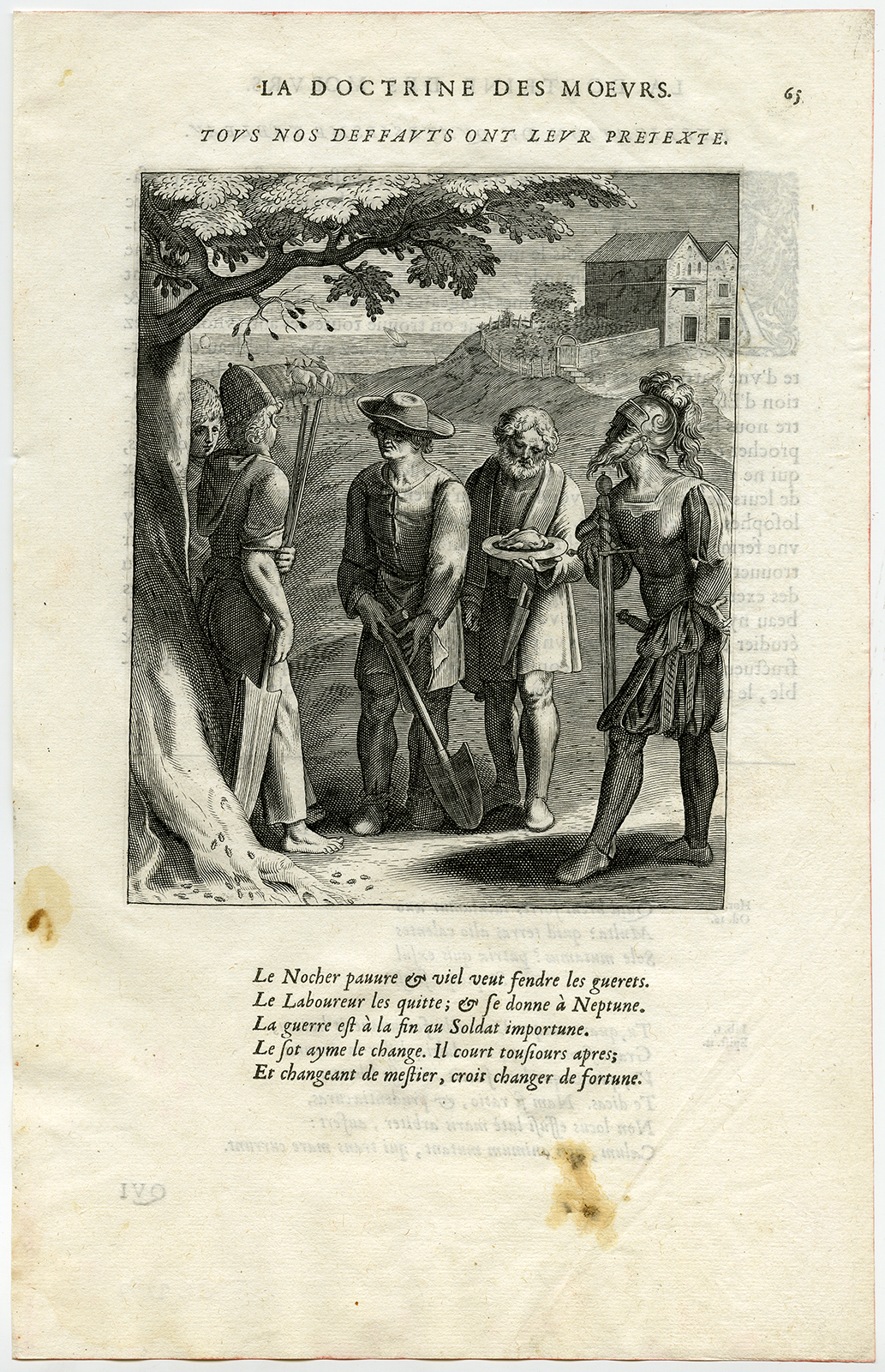 , Antique Print-SOLDIER-FARMER-COOK-FORTUNA-GUBERNACULUM-SWORD-van Veen-Daret-1646, Pictura Antique Prints