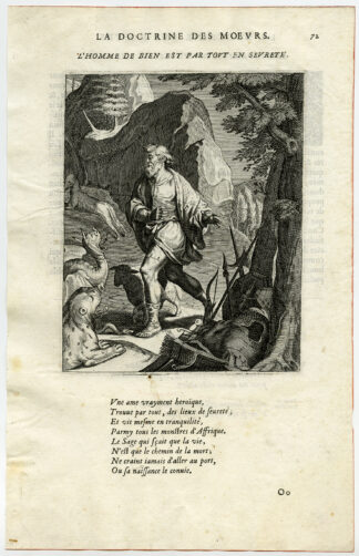 Antique Print-GOOD MAN-SAFE-LAMB-DEMON-SNAKE-WEAPON-ARMOUR-van Veen-Daret-1646