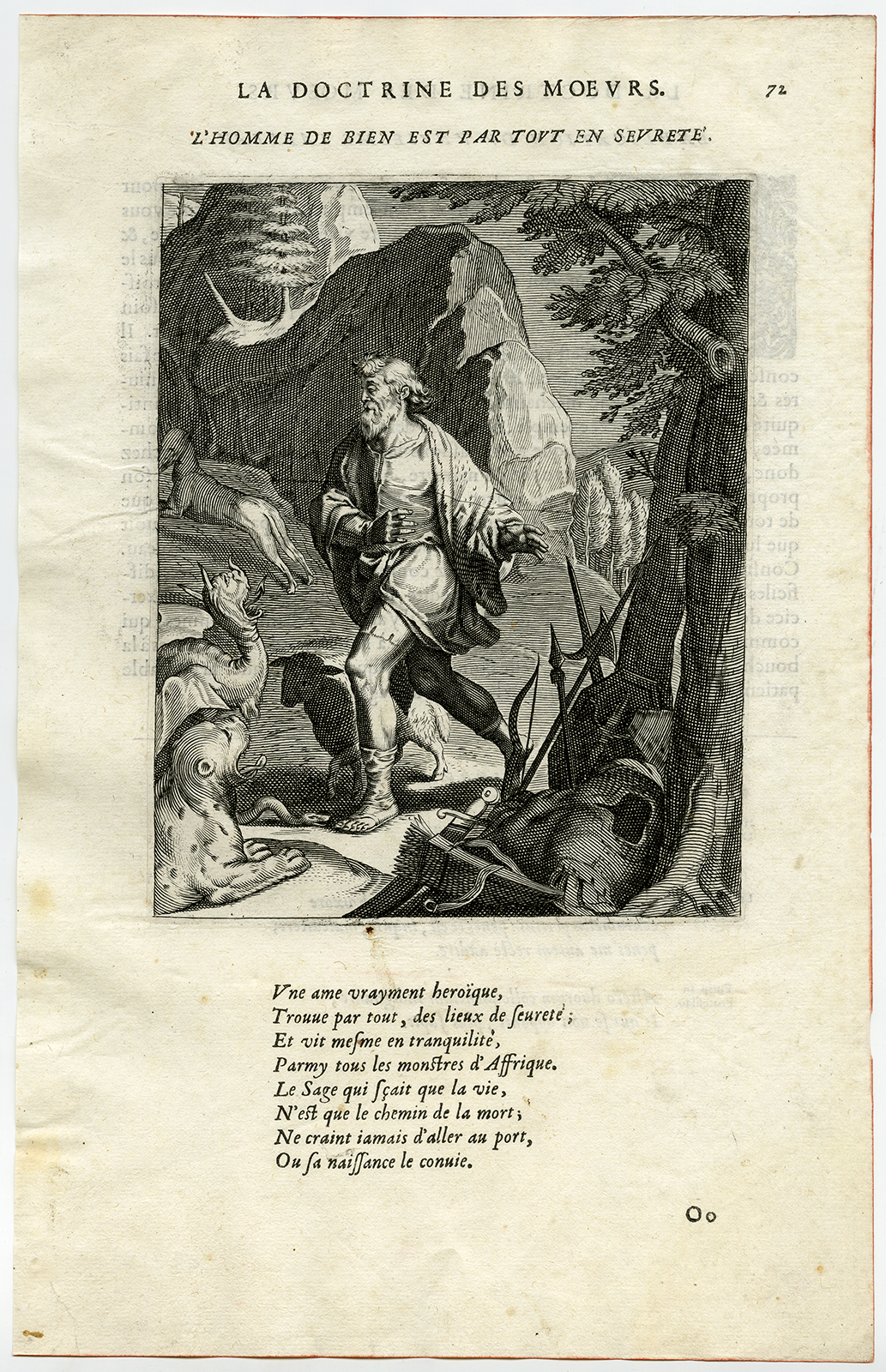 , Antique Print-GOOD MAN-SAFE-LAMB-DEMON-SNAKE-WEAPON-ARMOUR-van Veen-Daret-1646, Pictura Antique Prints