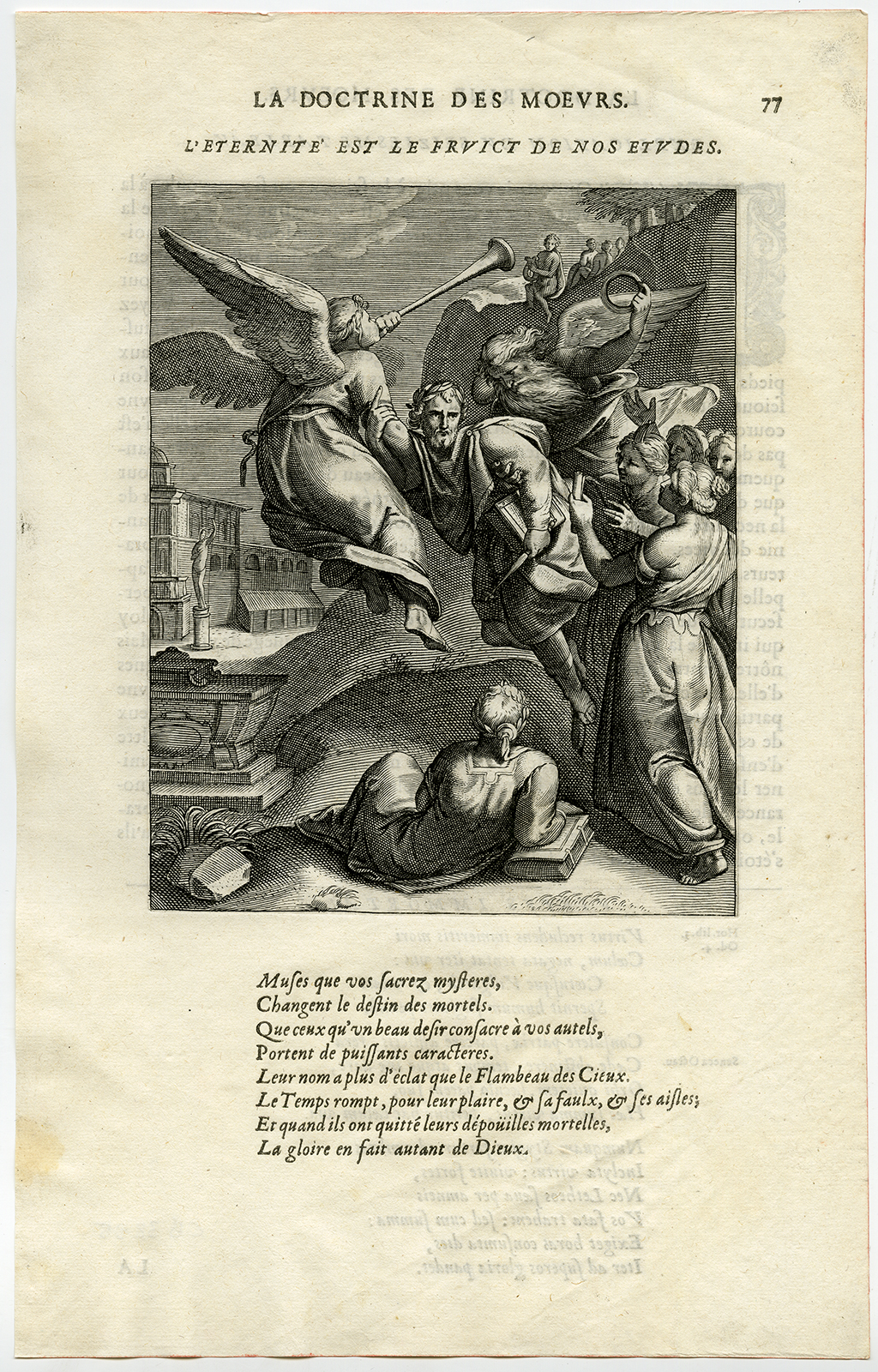 , Antique Print-ETERNITY-FRUIT-STUDY-HERALD ANGEL-LIFT UP-MUSE-van Veen-Daret-1646, Pictura Antique Prints