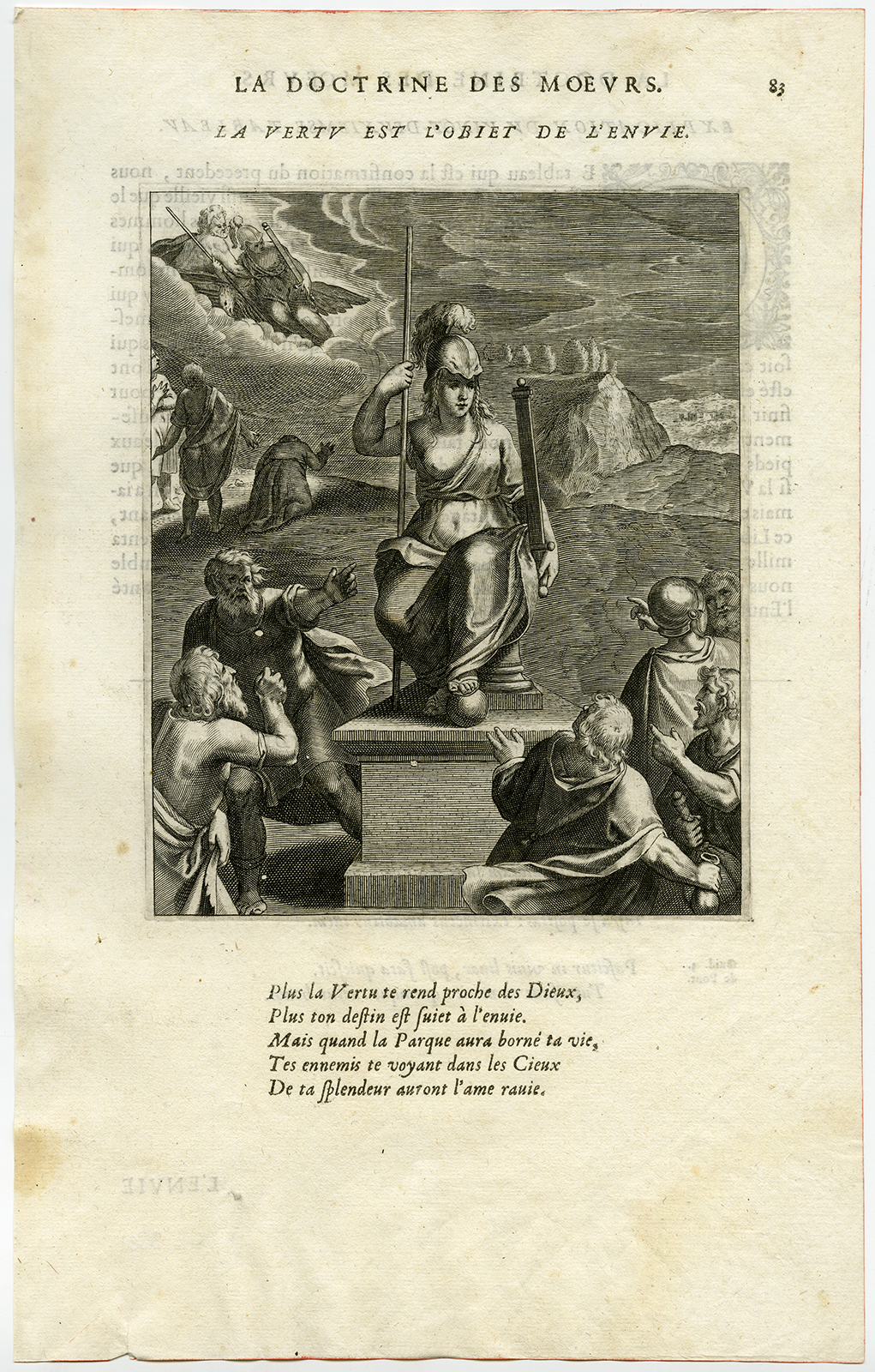 , Antique Print-VIRTUE-OBJECT OF ENVY-STATUE-ATHENA-ZEUS-van Veen-Daret-1646, Pictura Antique Prints