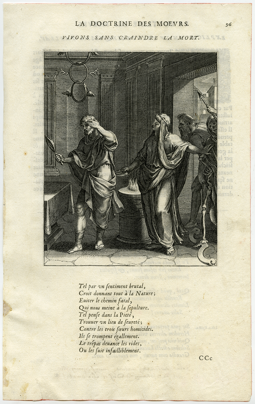 , Antique Print-LIFE-DEATH-MIRROR-SKELETON-OUROBOROS-van Veen-Daret-1646, Pictura Antique Prints