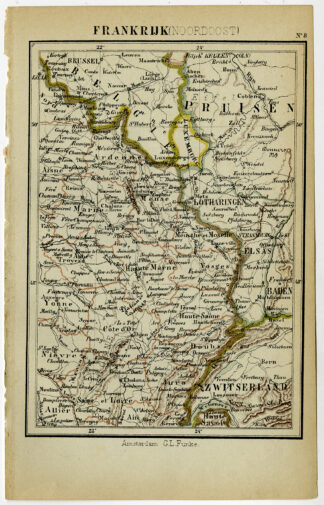 Antique Map-FRANCE-NORTHEAST-VERDUN-DIJON-Kuyper-1882