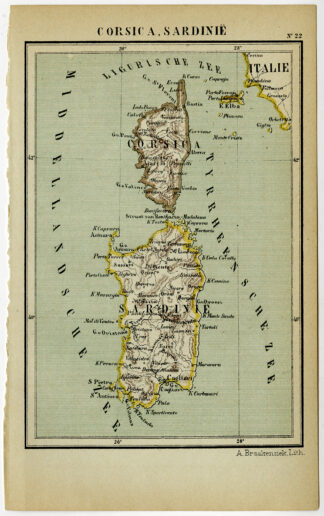 Antique Map-ITALY-CORSICA-SARDINIA-ELBA-Kuyper-1882