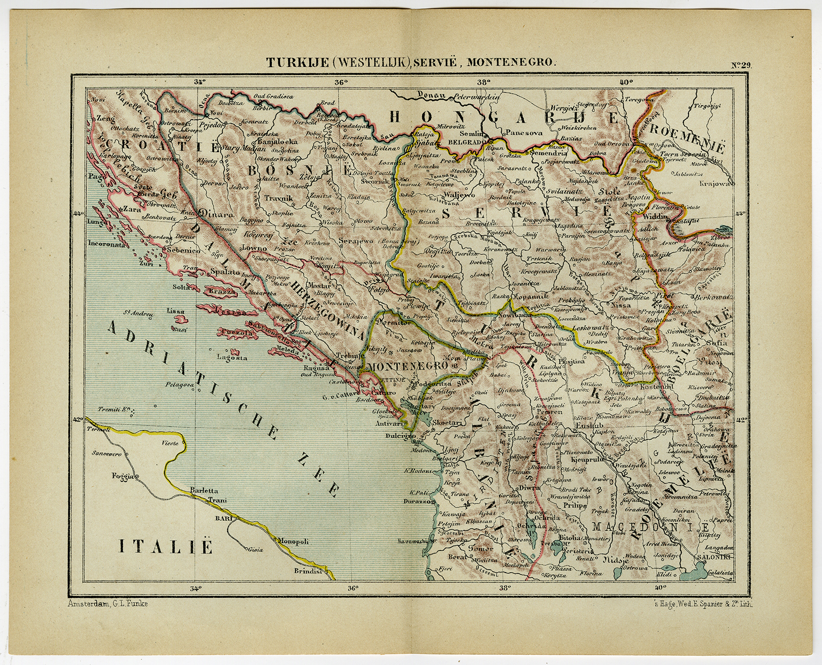 Cb3334 416x336 Antique Map-BOSNIA-SERVIA-MONTENEGRO-ALBANIA-Kuyper-1882